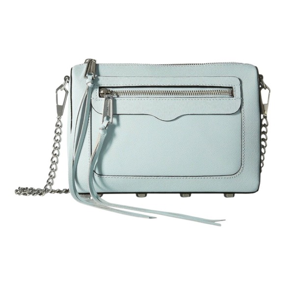 Rebecca Minkoff Avery Aqua Saffiano Leather Crossbody Convertible‎ Clutch Bag - Picture 2 of 8